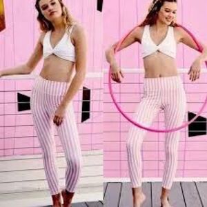 Spiritual Gangster Perfect High-Waisted Leggings Pink White Striped XS